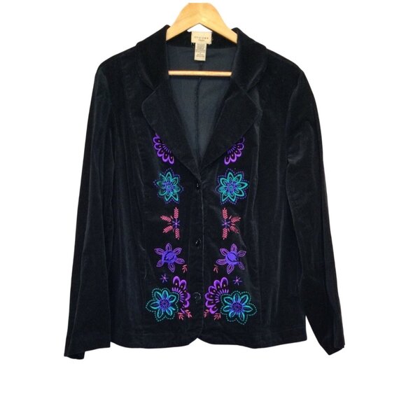 Womens Black Velvet Embroidered Blazer Jacket Size 1X Boho Whimsigoth Coquette - Picture 1 of 7